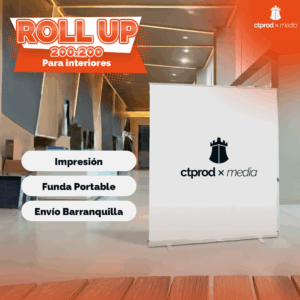 roll up interior 200x200 cm gran formato con base retráctil y lona impresa